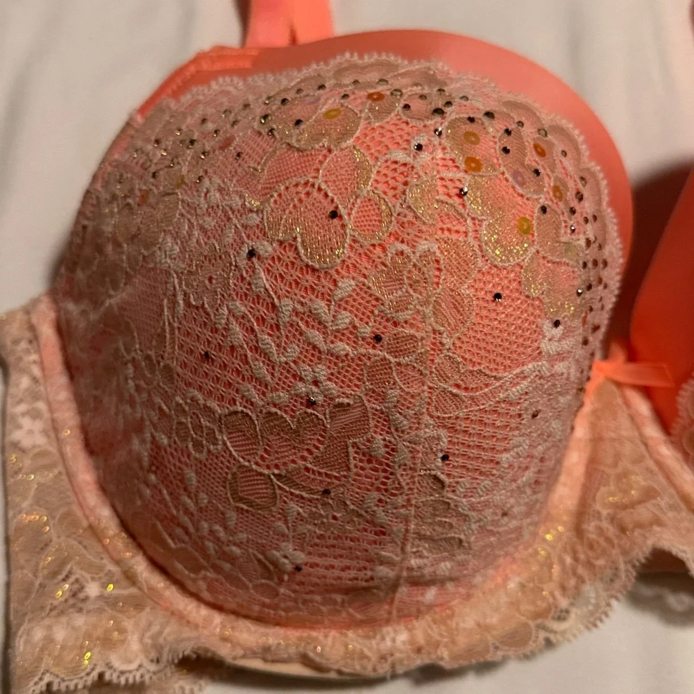 Victoria's Secret Peach Lace Dream Angels Demi Bra with Embellishments